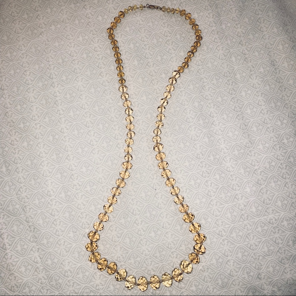 Crystal heavy bauble necklace, 18”. Amber/beige.